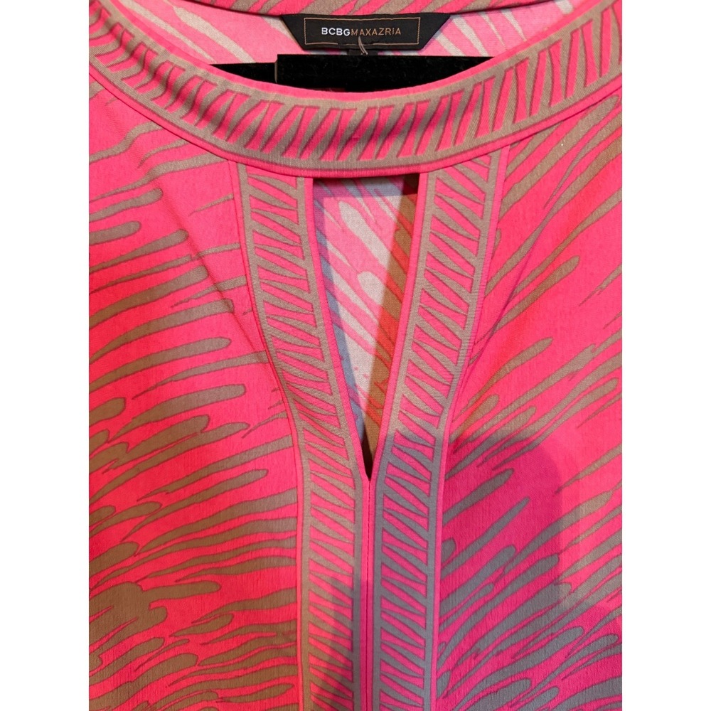 BCBG‎ Max Azria Pink Brown Abstract Print Keyhole Neck 3/4 Sleeve Dress Women - Picture 3 of 5